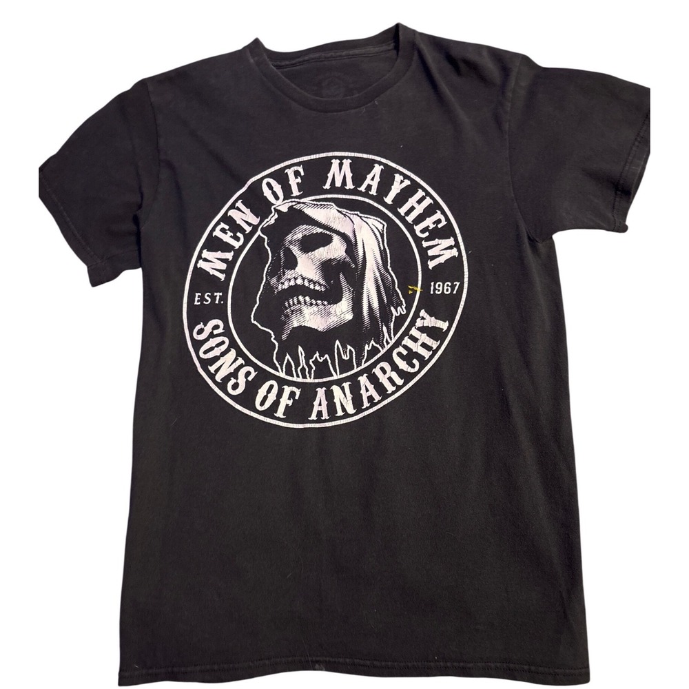 Sons of Anarchy Men of Mayhem Black Graphic T-Shirt Men's Small Distressed